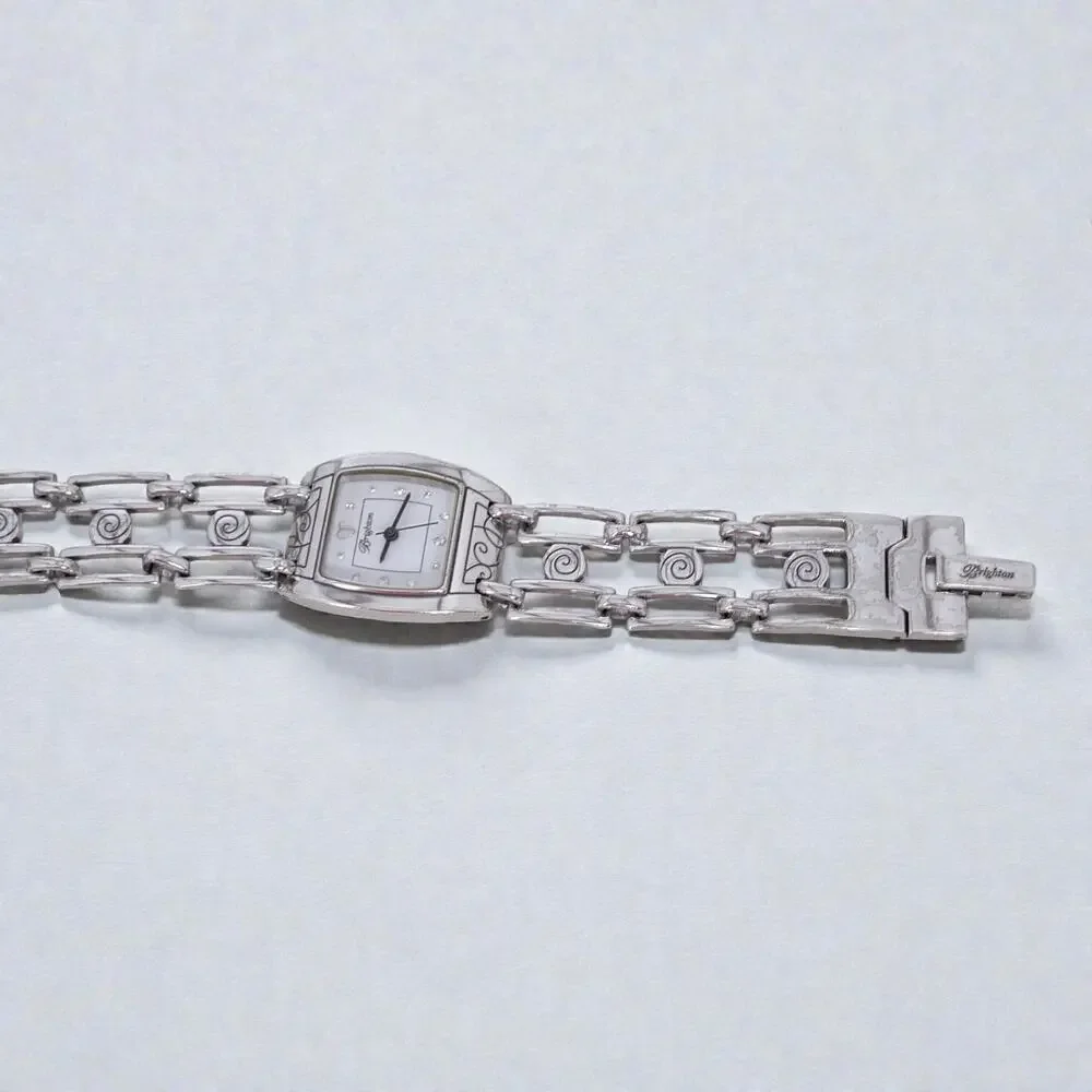 Brighton Malibu Square Links Swirl Watch Silver Plated Fold Over Clasp Retired